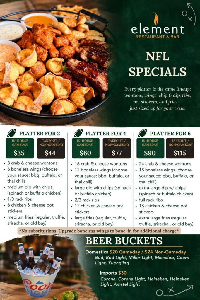 NFL platter and beer bucket options